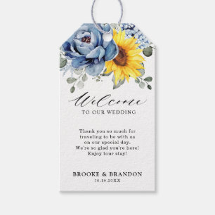 Etiqueta Para Presente Sunflower Dusty Blue Slate Peony Casamento Floral