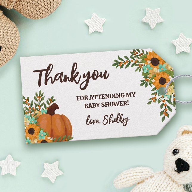 Etiqueta Para Presente Sunflower Pumpkin Autumn Floral Obrigado (Criador carregado)
