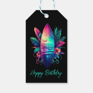 Etiqueta Para Presente Surfboard Tropical Beach-