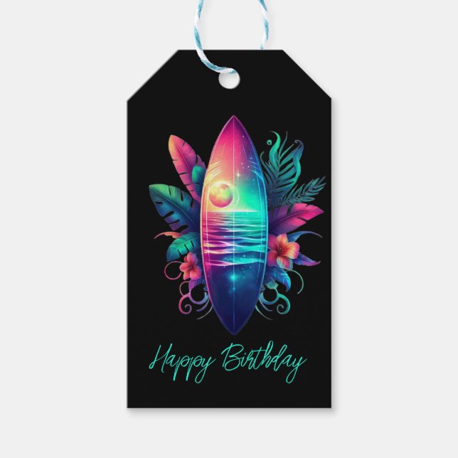 Etiqueta Para Presente Surfboard Tropical Beach- (Frente)