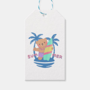 Etiqueta Para Presente Surfista de Urso de Teddy Summer no Havaí