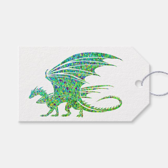 Etiqueta Para Presente Surpreendente Dragão Verde Mosaico (Frente (horizontal))