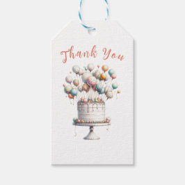 Etiqueta Para Presente Surrealista, Balões e Bolo de Aniversário Obrigado