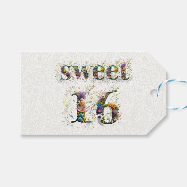 Etiqueta Para Presente Sweet 16 Happy Birthday Wildflower Text (Frente (horizontal))
