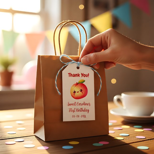Etiqueta Para Presente Sweet Peach First Birthday Thank You (Criador carregado)