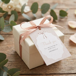 Etiqueta Para Presente Sweet Pinstriped Beige Bow Baby Shower Thank You