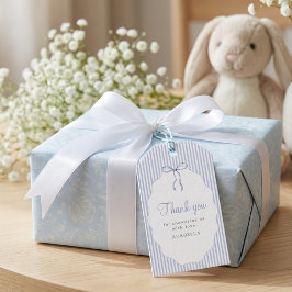 Etiqueta Para Presente Sweet Pinstriped Blue Bow Baby Shower Thank You