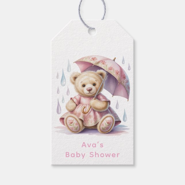 Etiqueta Para Presente Sweet Teddy Bear Girl Baby Shower (Frente)