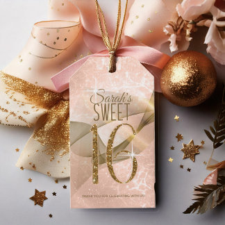 Etiqueta Para Presente Swirls Espumantes Doce Dezesseis Rosa Dourado ID65