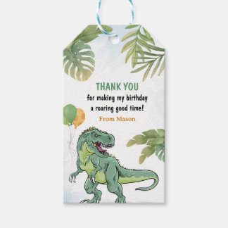 Etiqueta Para Presente T-Rex Dinossaur Greenery Aniversário Obrigado Pres