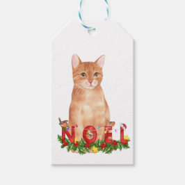 Etiqueta Para Presente Tabby Cat Watercolor de Natal