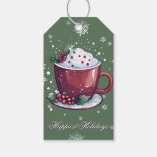 Etiqueta Para Presente Taça de Chocolate Quente de Natal Verde