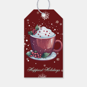 Etiqueta Para Presente Taça de Chocolate Quente de Natal Vermelho