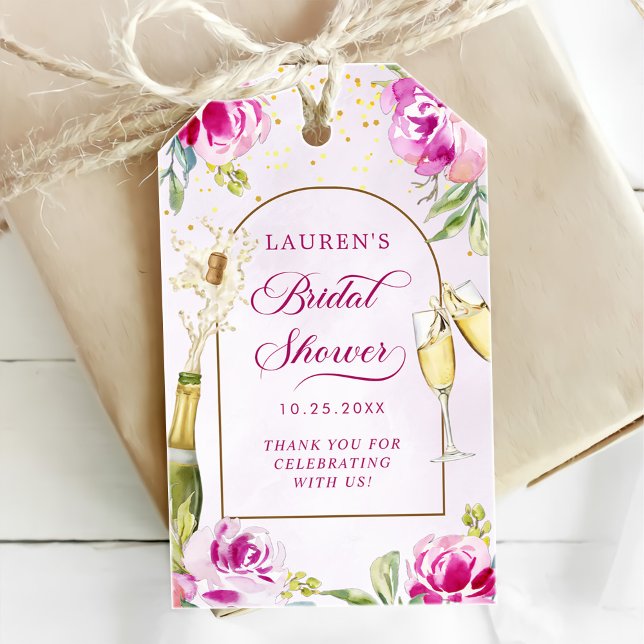 Etiqueta Para Presente Taça de Vinho Floral Chá de Noiva (Criador carregado)