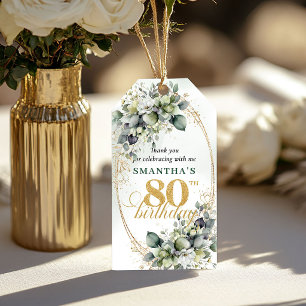 Etiqueta Para Presente Tag Botânico de Aniversário de 80 anos Greenery Go
