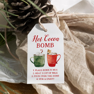 Etiqueta Para Presente Tag de Bomba de Cacau Quente Aquarela Vermelha e V
