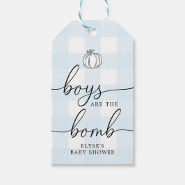 Etiqueta Para Presente Tag de Favor da Bomba de Gingham Azul de Abóbora-A