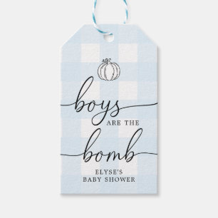 Etiqueta Para Presente Tag de Favor da Bomba de Gingham Azul de Abóbora-A
