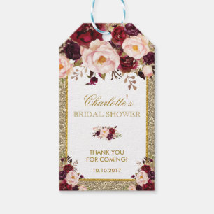 Etiqueta Para Presente Tag de Favorito da Glitter Burgundy Flor de Blush 