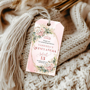 Etiqueta Para Presente Tag de Presente Boho Sweet 15 Design Floral Rosa P