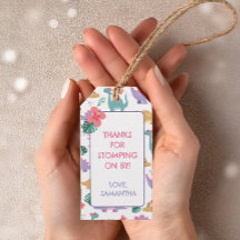 Tag de presente de aniversário de dinossauro rosa