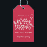 Etiqueta Para Presente Tag de presente de Natal Brilhante com Script de P<br><div class="desc">Faça uma declaração impressionante nesta temporada de festas com esta etiqueta de presente enforcada personalizada na na moda com "Feliz Natal" em uma letra de script de pincel. Use o botão personalizar para opções avançadas de edição. Compre nossa loja online para mais peças neste design!</div>
