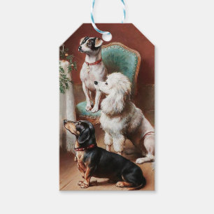 Etiqueta Para Presente Tag do natal vintage, cães no Natal