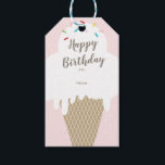 Etiqueta Para Presente Tag do presente do rosa do feliz aniversario do<br><div class="desc">Um Tag lunático do presente de aniversário de criança do divertimento que caracteriza o cone e o arco-íris drippy tirados mão do sorvete polvilha.</div>