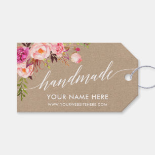 Etiqueta Para Presente Tag florais de Kraft do rosa Handmade da