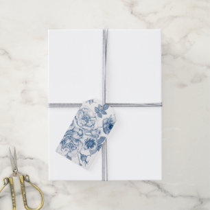 Etiqueta Para Presente Tag floral do teste padrão do vintage branco azul
