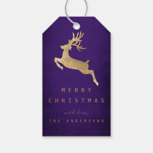 Etiqueta Para Presente Tag Reniadeer Dourado roxo do presente de época