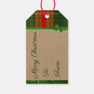 Etiqueta Para Presente Tag verde e vermelho do Natal da xadrez do
