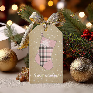 Etiqueta Para Presente Tartan Christmas Stoking Pink and Cinza ID209 (Nat