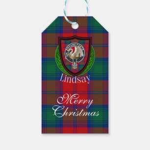 Etiqueta Para Presente Tartan e Brasão do Clã Escocês Lindsay