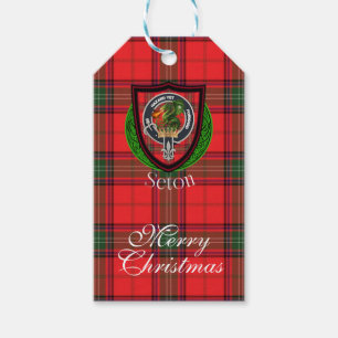 Etiqueta Para Presente Tartan e Brasão do Clã Escocês Seton