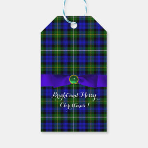 ETIQUETA PARA PRESENTE TARTAN ESCOCÊS DO VERDE AZUL COM ARCOS DO NATAL