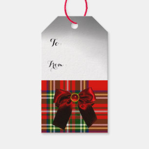 ETIQUETA PARA PRESENTE TARTAN ESCOCÊS VERDE VERMELHO COM ARCOS DO NATAL