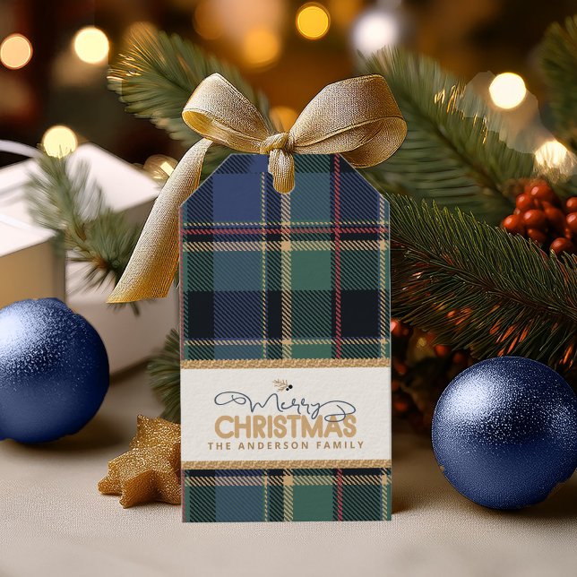 Etiqueta Para Presente Tartan Merry Christmas Blue ID1141B (Criador carregado)