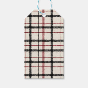 Etiqueta Para Presente Tartan neutro branco preto e vermelho