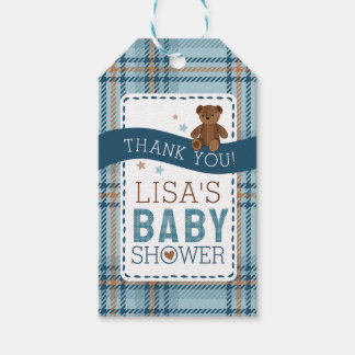 Etiqueta Para Presente Tartan Teddy Bear, Baby Boy Shower FAVOR TAG