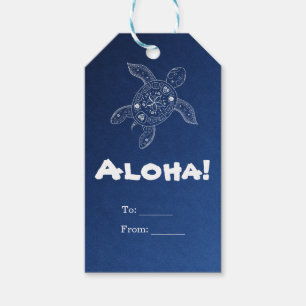 Etiqueta Para Presente Tartaruga Marinha Havaiana Branca na Praia Azul Tr
