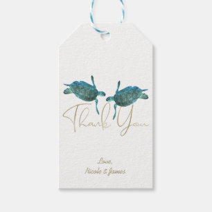 Etiqueta Para Presente Tartarugas Marinhas Azul-Anil Elegante Casamento n