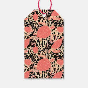 Etiqueta Para Presente Tartarugas rosa corais em preto
