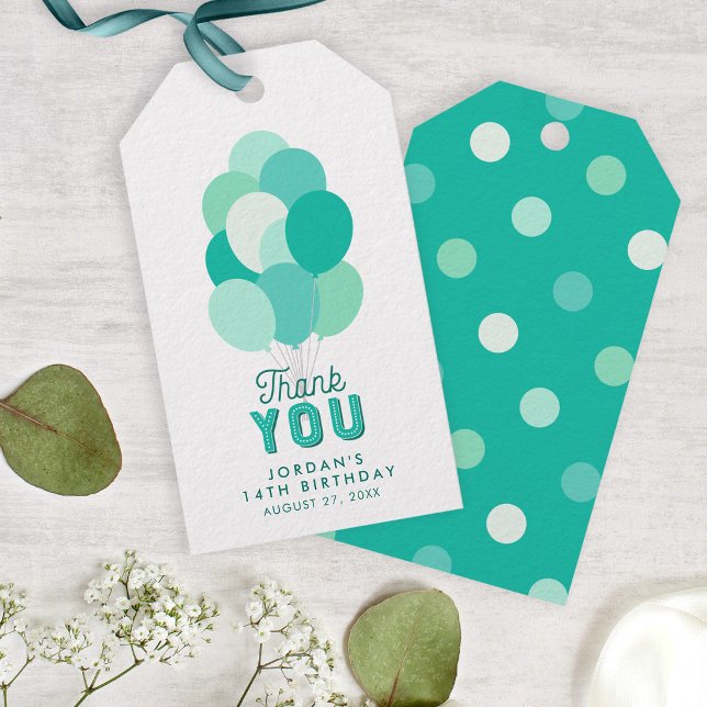 Etiqueta Para Presente Teal Balloons Obrigado (Criador carregado)