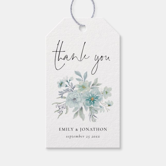 Etiqueta Para Presente Teal Blue Sea Mist Floral Obrigado (Frente)