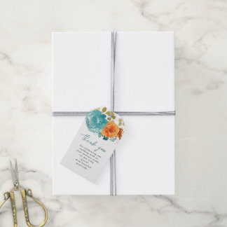 Etiqueta Para Presente Teal Burnt Orange Foral Fall Obrigado