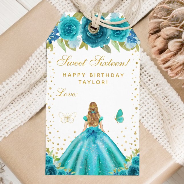 Etiqueta Para Presente Teal Floral Blonde Hair Princess Sweet (Criador carregado)