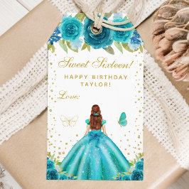 Etiqueta Para Presente Teal Floral Brown Hair Princess Sweet
