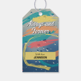 Etiqueta Para Presente Teal, Laranja, Amarelo e Coral Sempre e Para Sempr