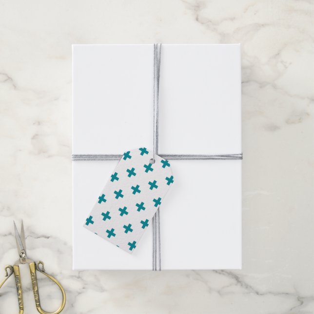 Etiqueta Para Presente Teal polka cruza em branco (Com cordão)